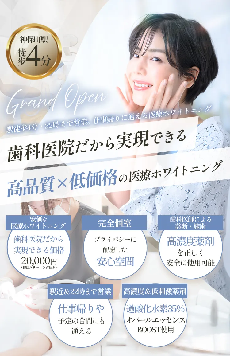 駅徒歩4分・22時まで営業。仕事帰りに通える医療ホワイトニング